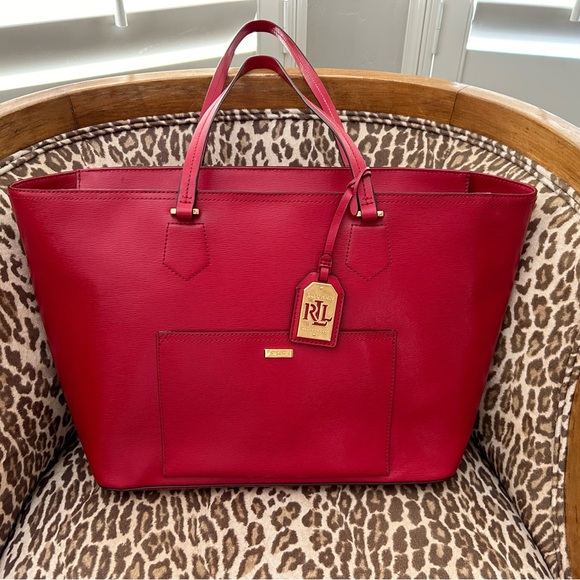 Ralph Lauren Handbags - Ralph Lauren Red Leather Tote Bag with Zip Too